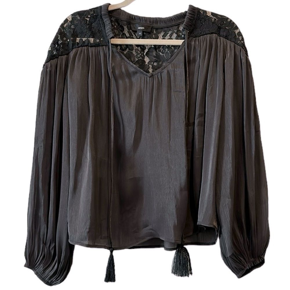 Aeom Black Flowy Tassel Lace Boxy Blouse Top XS​​​
